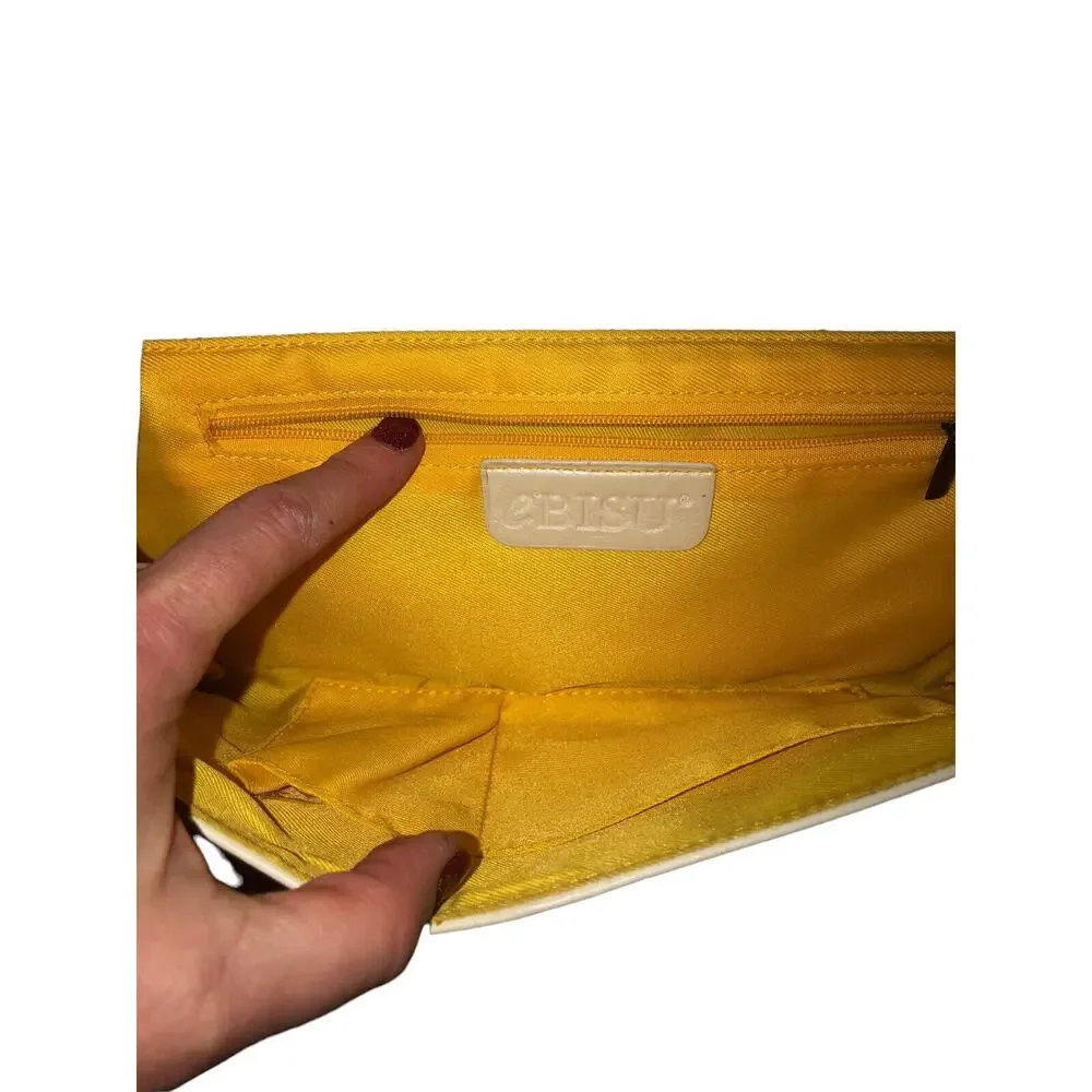 Ebisu Women Clutch‎ White With Yellow And Silver. Handheld